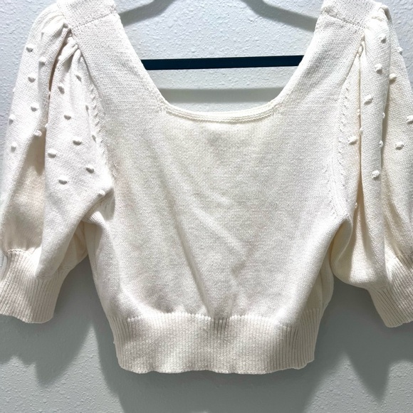 BCBGeneration White square Neck Sweater with Puff Sleeves and Cropped Fit  LARGE - Picture 7 of 12